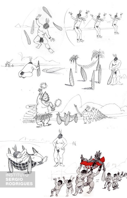Desenho de Sergio Rodrigues, ilustrando a criação da poltrona Mole.